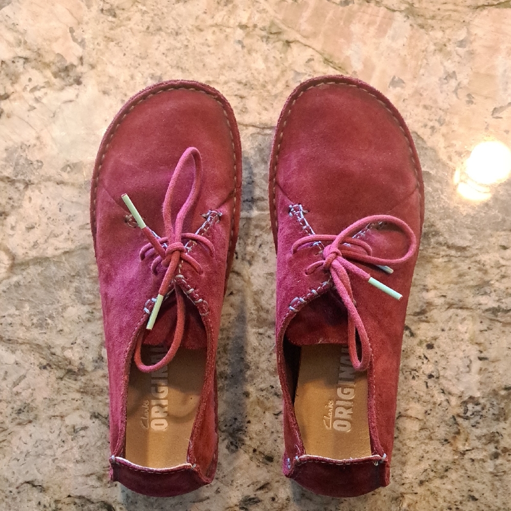 Clarks Originals Red Suede Faraway Field Shoes lace up Moccasins